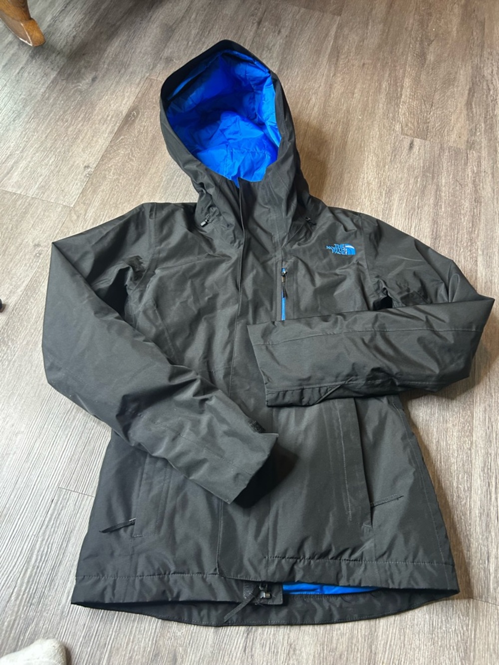 The North Face Black Puffer Jacket with Blue Hood Lining